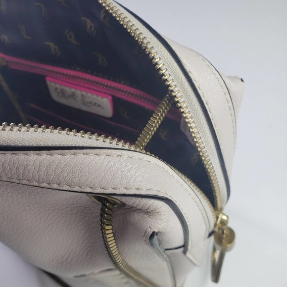 Elliott Lucca Snake Chain Leather Purse Beige Ivory Zip Top Bag - Picture 8 of 9